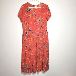 Bila Vintage Butterfly Floral Midi Dress Medium